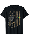 Men's T-Shirt Flying Mallard Duck Over Rustic American Flag Graphic