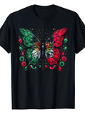 Men's T-Shirt Vivid Floral Garden Pattern With Colorful Wings Surrounding A Majestic Butterfly