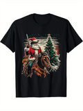 Men's T-Shirt Vintage Cowboy Santa On Horse With Festive Pine Tree Under Night Sky