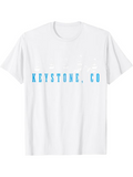 Men's T-Shirt Blue Lettering On Minimalist Summer Resort White T Shirt Keystone CO
