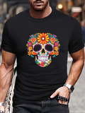 Men's T-Shirt Colorful Floral With Lively Patterns Adorned Festive Sugar Skull