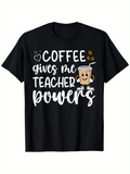 Men's T-Shirt Coffee Gives Me Teacher Powers With Happy Cartoon Cup Surrounded By Hearts