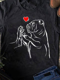 Women's T-Shirt Sketch Style Red Heart With Human Hand And Lovable Dog