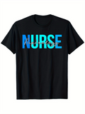 Men's T-Shirt Bold Blue Lettering With Cursive Overlay On Black Nurse Shirt