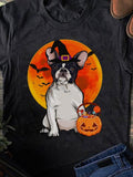 Men's T-Shirt Halloween Night With French Bulldog Witch Hat Pumpkin