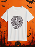 Men's T-Shirt Gothic Halloween Moonlit Night With Flowing Mysterious Hair Woman Skull
