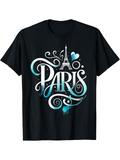 Men's T-Shirt Paris With Artistic Swirls And Blue Accents Eiffel Tower