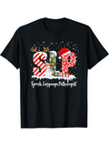 Men's T-Shirt Speech Language Pathologist Candy Cane And Festive Snow Dots Christmas Letters