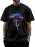Men's T-Shirt Sunset Sky With Vibrant Stripes Reflected On Parachuting Explorer