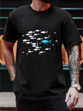 Men's T-Shirt Bright Blue Among Swimming White School Of Fish