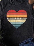 Men's T-Shirt Vintage Retro Color Stripes With Piano Keys Heart