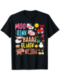 Men's T-Shirt Bright Cartoon Farm Sounds With Cute Animals Tractor Sunshine Black T Shirt