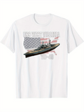 Men's T-Shirt USS West Virginia Under Starry American Flag With Historic Warship