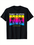 Men's T-Shirt Family Vacation Vibrant Sunset Colors With Palm Trees In Cancun