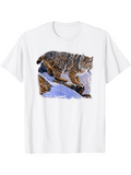 Men's T-Shirt Wild Snowy Mountains With Stealthy Striped Fur Moving Bobcat