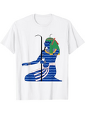 Men's T-Shirt Blue Patterned Ancient Design With Green Decorative Elements Egyptian Deity Figure