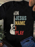 Men's T-Shirt In Jesus Name Colorful Lettering With Electric Guitar On Black T Shirt