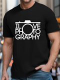 Men's T-Shirt I Love Photography Bold White Text With Minimalist Camera Graphic Photography