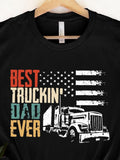 Men's T-Shirt Best Truckin Dad Ever Rustic American Flag Among Classic Semi Truck