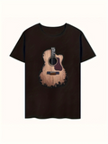 Men's T-Shirt Vintage Wooden Texture With Artistic Details On Acoustic Guitar