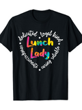 Men's T-Shirt Lunch Lady Multicolor Letters Surrounded By Kind Words On Black T Shirt