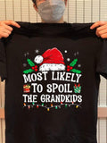 Men's T-Shirt Most Likely To Spoil The Grandkids Festive Christmas Hat And Holly Decoration