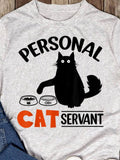 Women's T-Shirt Personal Cat Servant Playful Black Cat With Food Bowls Illustration