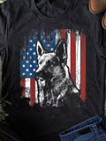 Men's T-Shirt Majestic German Shepherd Against Faded American Flag Backdrop