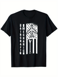 Men's T-Shirt Aircraft Mechanic American Flag With Stars Wrench And Airplane