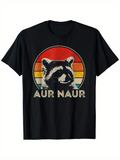 Men's T-Shirt Aur Naur Retro Sunset With Raccoon Silhouette Among Faded Color Stripes