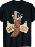 Men's T-Shirt ABC 123 Leopard Boot With Pencils Ruler And Scissors