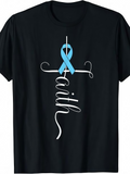 Men's T-Shirt Blue Awareness Ribbon With Handwritten Word Faith On Black Shirt