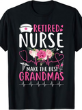 Men's T-Shirt Retired Nurse With Pink Flowers Stethoscope Heartbeat Lines And Blossoming Grandma