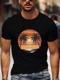 Men's T-Shirt Sunset Reflections With Silhouetted Palm Trees Calm Ocean Shore