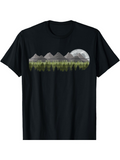 Men's T-Shirt Gray Snow Mountains With Reflections And Pine Trees Under Bright Full Moon