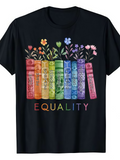 Men's T-Shirt Equality Rainbow Books With Flowers And Vibrant Colors Arranged In Order