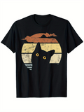 Men's T-Shirt Vintage Sunset With Clouds And Peeking Silhouette Black Cat