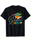 Men's T-Shirt Senior 2025 Colorful Puzzle Pieces Graduation Cap With Diploma
