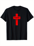 Men's T-Shirt Faith Red Cross Minimalist Symbol On Black Shirt