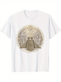 Men's T-Shirt Ancient Gold Circular Sun Pattern With Stone Temple Among Mystical Symbols Pyramid