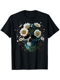Men's T-Shirt Daisy Flowers Blooming With Greenery And Gentle Skull