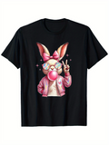 Men's T-Shirt Retro Pink Jacket Bunny Blowing Bubble Gum With Sunglasses