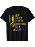 Men's T-Shirt Colorful Menorah With Shining Candles And Positive Message Light