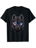 Men's T-Shirt Vivid Universe Reflected In Sunglasses Over Majestic Wolf Head