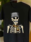 Men's T-Shirt Grinning Skeleton With Steampunk Scarf And Shiny Metal Hat Skeleton