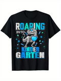 Men's T-Shirt Roaring Into Kindergarten Neon Blue Heart Dinosaur Among Stars