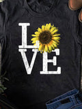 Men's T-Shirt Love Marble Lettering With Realistic Bright Yellow Sunflower Bloom