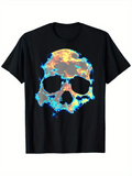 Men's T-Shirt Electric Neon Storm Clouds With Fiery Energy Skull