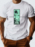 Men's T-Shirt Peaceful Blue Sky With Palm Trees And Tranquil Ocean Pier