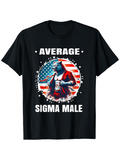 Men's T-Shirt Average Sigma Male Stylized Patriotic Wolf Against American Flag Background